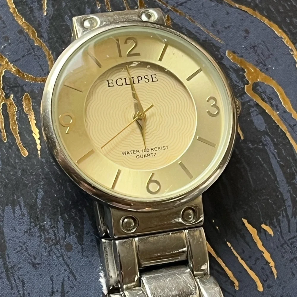 Estate Vintage Eclipse Heavy Classic Two-Tone Silver and Gold Face Men’s Watch